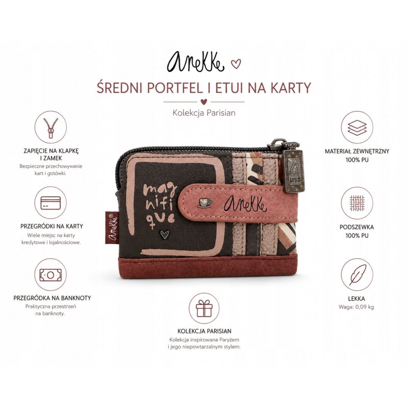 PORTFEL DAMSKI ŚREDNI ANEKKE PARISIAN Z ETUI NA KARTY