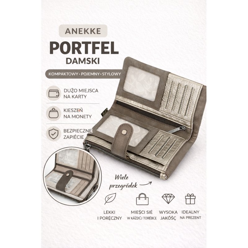 PORTFEL DAMSKI ANEKKE AMPHORA RFID ELEGANCKI DUŻY BOHO