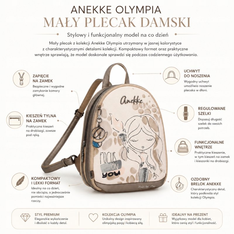 ANEKKE OLYMPIA MAŁY PLECAK DAMSKI MIEJSKI CASUAL