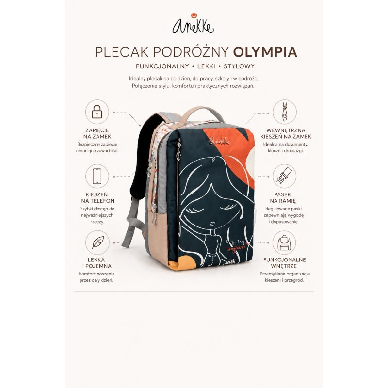 ANEKKE OLYMPIA PLECAK DAMSKI PODRÓŻNY DO PRACY SZKOŁY