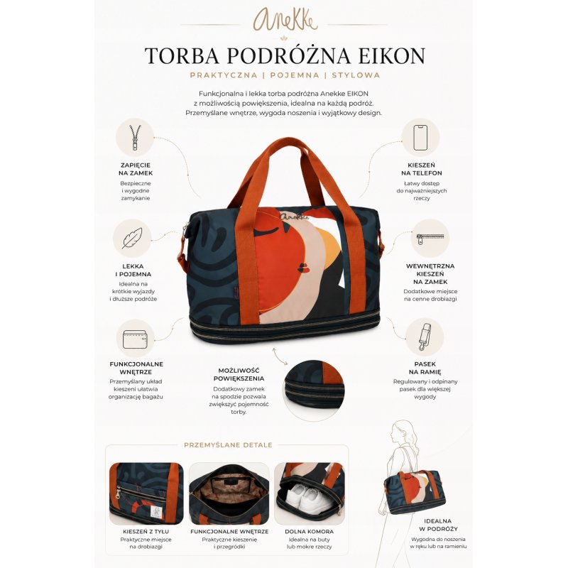 ANEKKE EIKON TORBA PODRÓŻNA DAMSKA ROZSZERZANA
