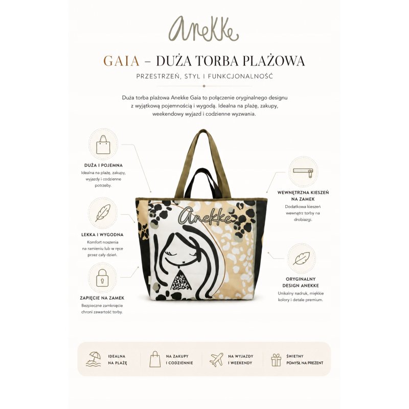 ANEKKE GAIA DUŻA TORBA PLAŻOWA SHOPPER XXL TOREBKA