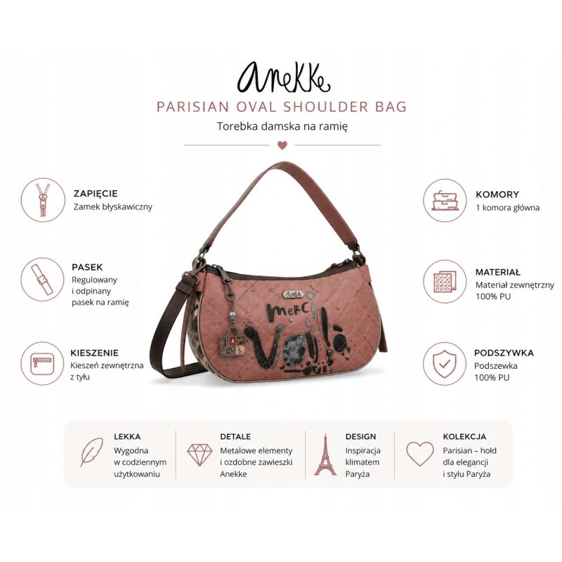 ANEKKE PARISIAN OVAL SHOULDER BAG - TOREBKA NA RAMIĘ