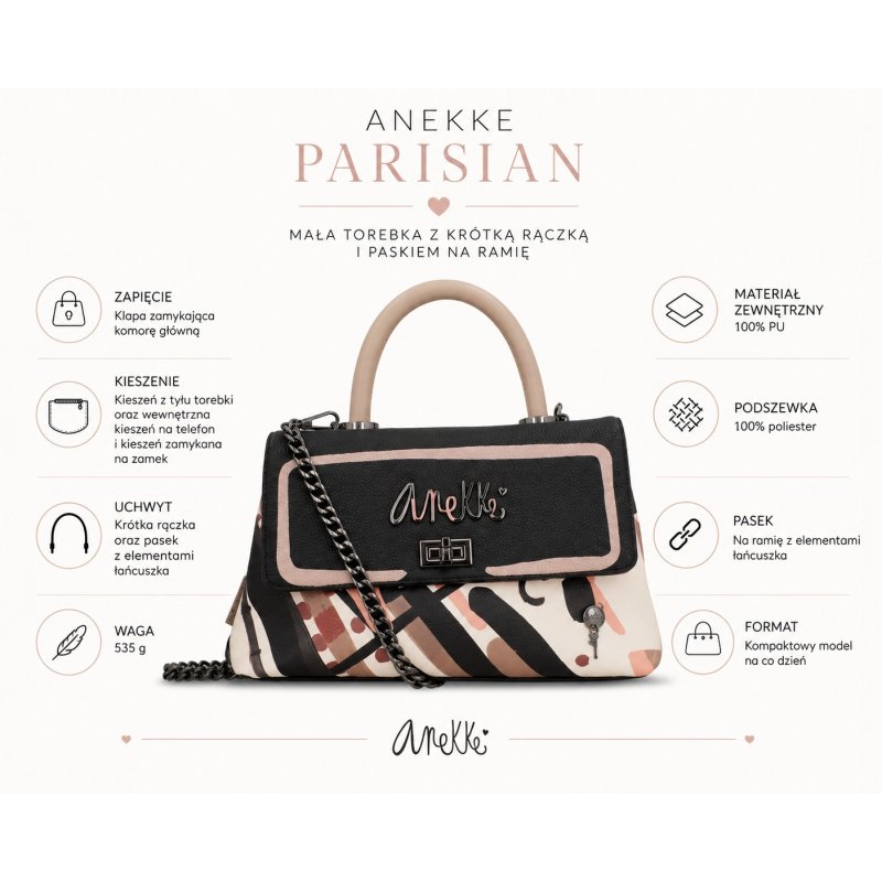 ANEKKE PARISIAN MAŁA TOREBKA Z KRÓTKĄ RĄCZKĄ I PASKIEM NA RAMIĘ