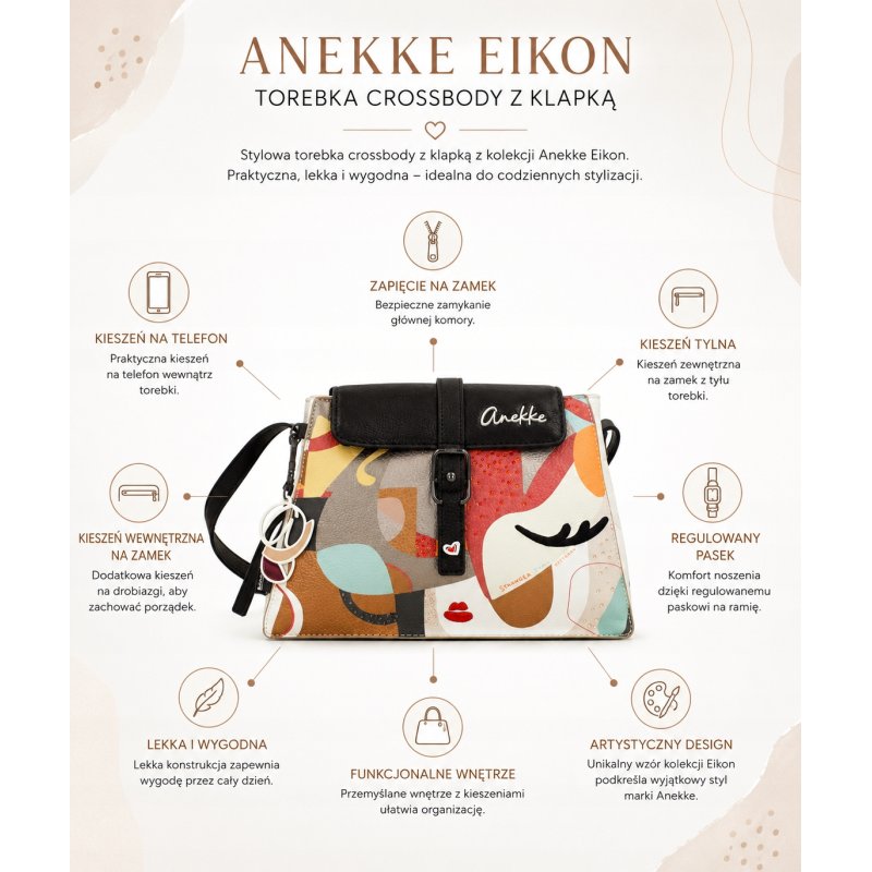 ANEKKE EIKON TOREBKA DAMSKA CROSSBODY Z KLAPKĄ