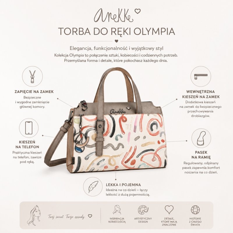 ANEKKE OLYMPIA TOREBKA DAMSKA NA RAMIĘ DO RĘKI KUFEREK 2W1