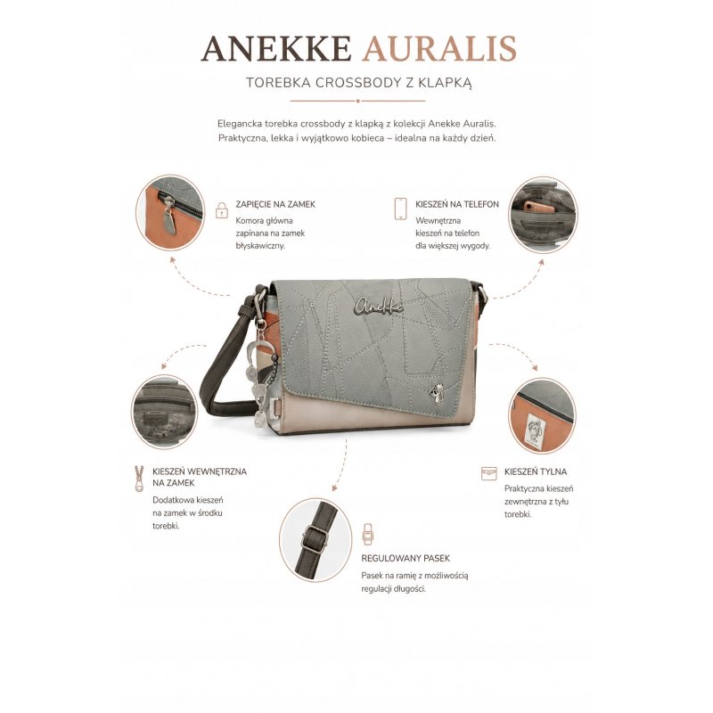 TOREBKA DAMSKA CROSSBODY Z KLAPKĄ ANEKKE AURALIS