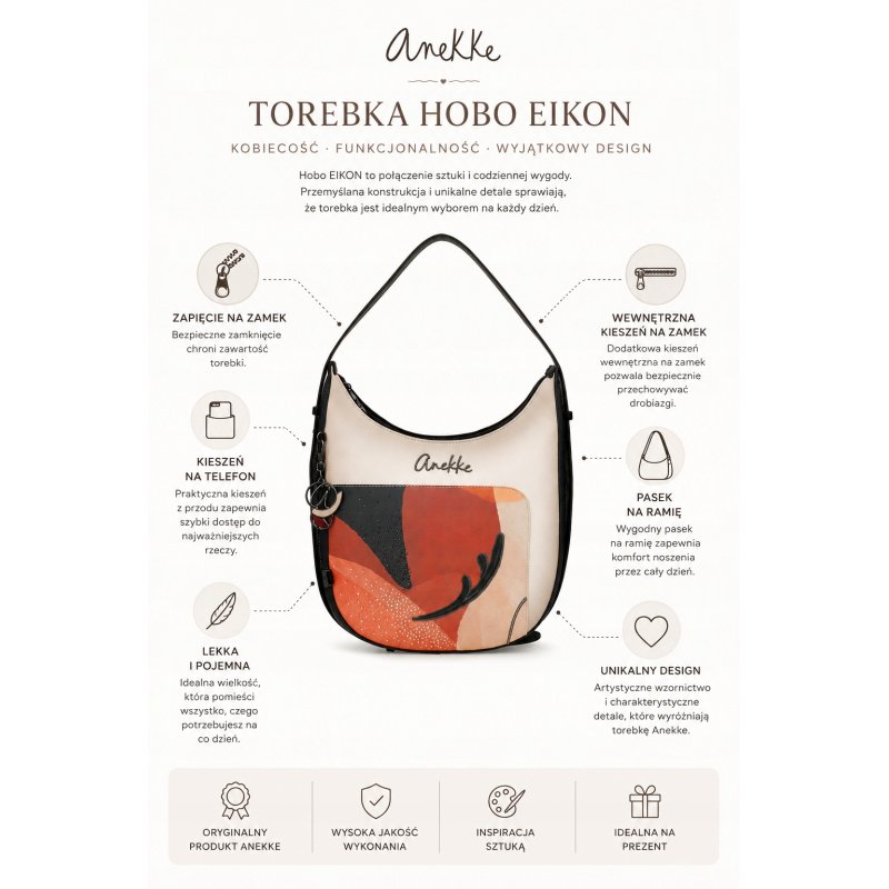 ANEKKE EIKON TOREBKA DAMSKA HOBO SHOPPER NA RAMIĘ