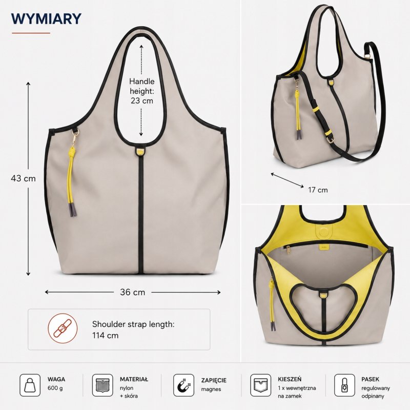 DUDU TOREBKA DAMSKA SKÓRZANA SHOPPER DUŻA NA RAMIĘ SALLY