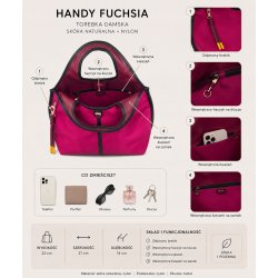 TOREBKA DAMSKA SKÓRA NYLON DUDU HANDY Fuchsia DO RĘKI