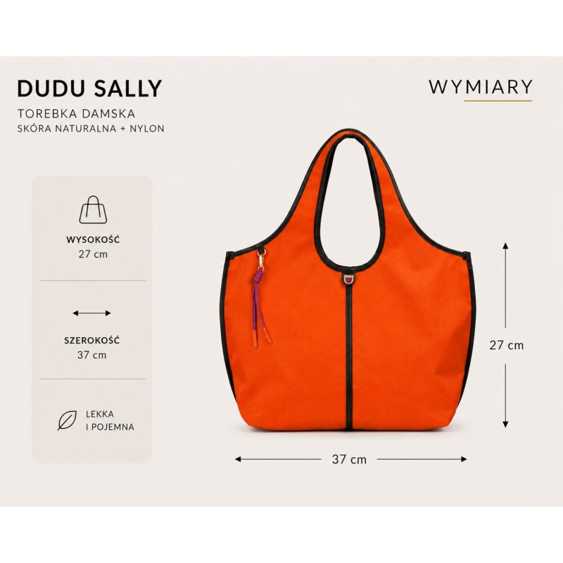 TOREBKA DAMSKA SKÓRZANA NYLON DUDU SALLY ORANGE SHOPPER PREMIUM DUŻA