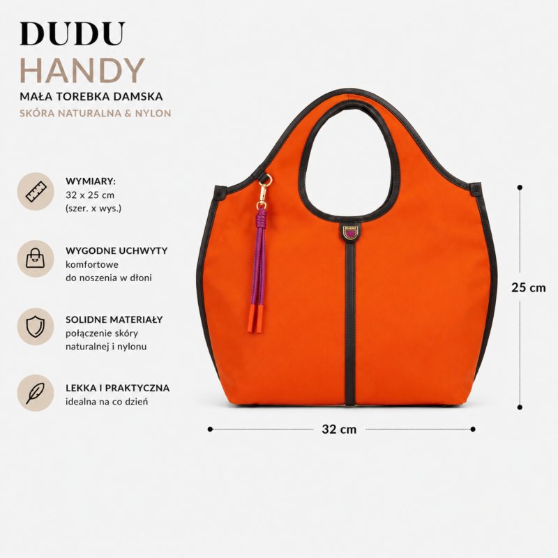 TOREBKA DAMSKA SKÓRA NYLON DUDU HANDY ORANGE DO RĘKI