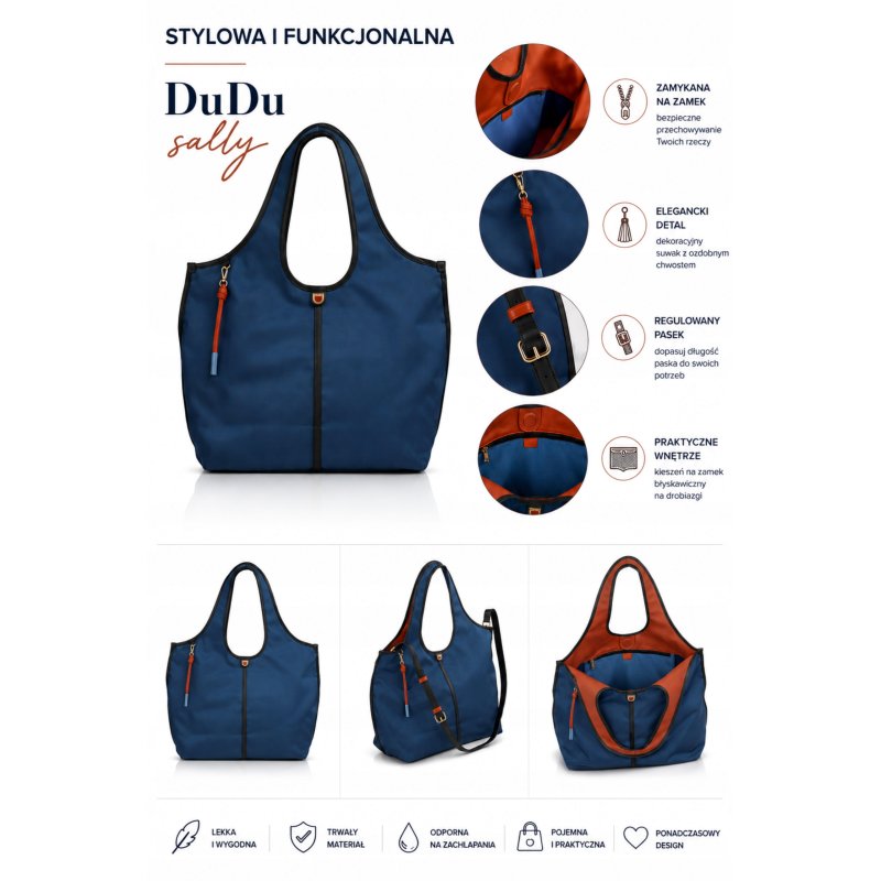 TOREBKA DAMSKA SKÓRZANA SHOPPER PREMIUM DUŻA DUDU SALLY BLUE
