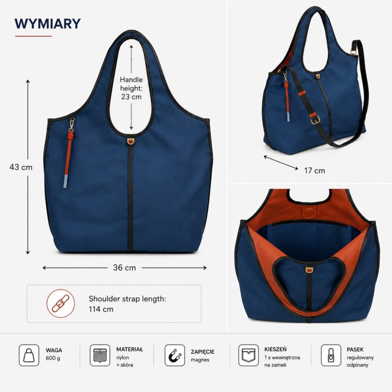 TOREBKA DAMSKA SKÓRZANA SHOPPER PREMIUM DUŻA DUDU SALLY BLUE