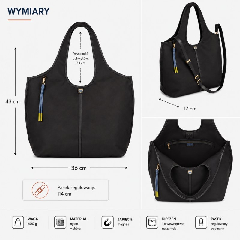 TOREBKA DAMSKA SKÓRZANA SHOPPER PREMIUM DUŻA DUDU SALLY BLACK