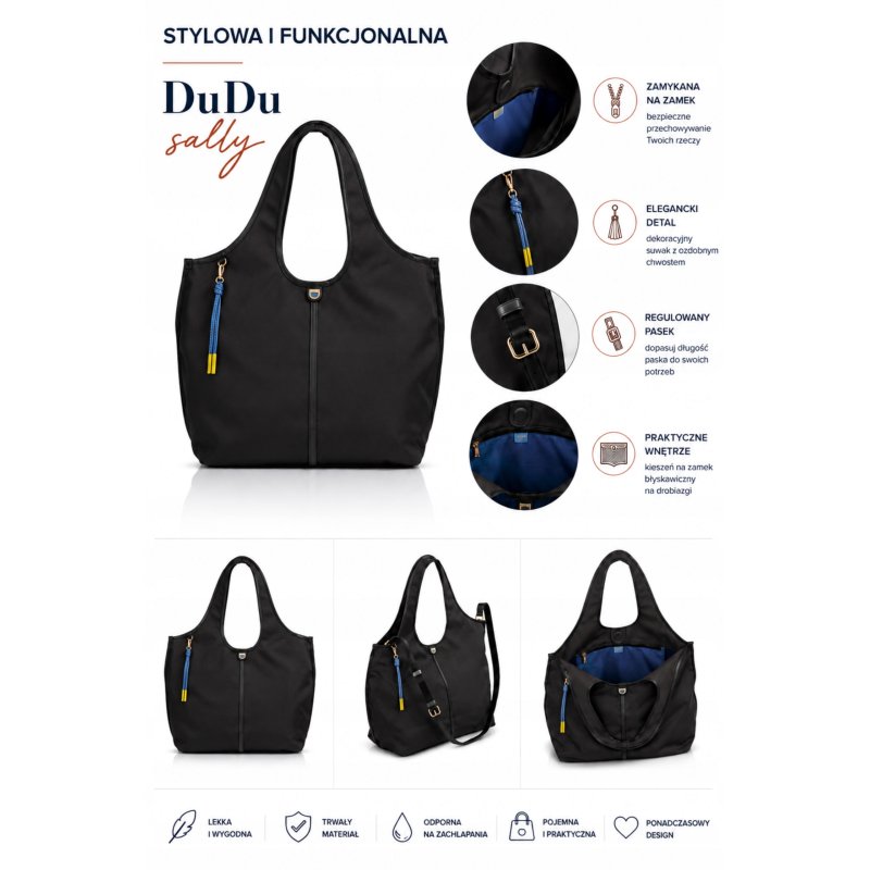 TOREBKA DAMSKA SKÓRZANA SHOPPER PREMIUM DUŻA DUDU SALLY BLACK