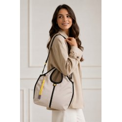 TOREBKA DAMSKA SKÓRA NYLON DUDU HANDY LINIEN BEŻOWA DO RĘKI