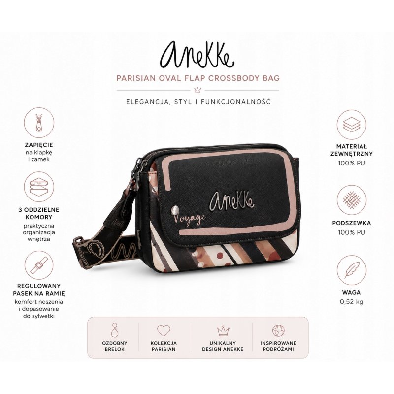 ANEKKE PARISIAN TOREBKA LISTONOSZKA OVAL Z KLAPKĄ CROSSBODY